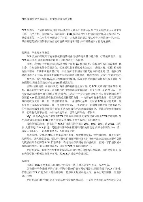 PCR实验常见失败原因、对策分析及体系优化