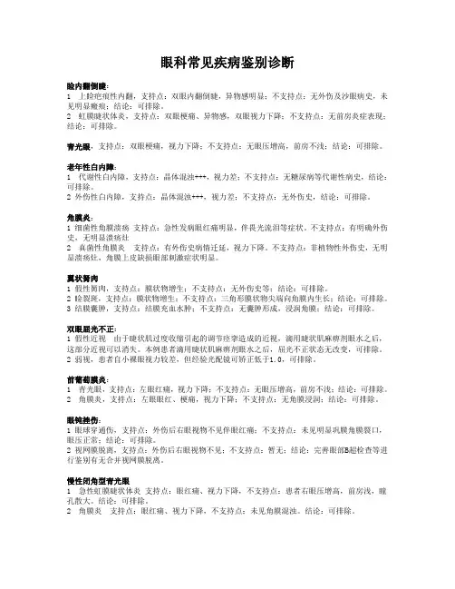眼科常见疾病鉴别诊断
