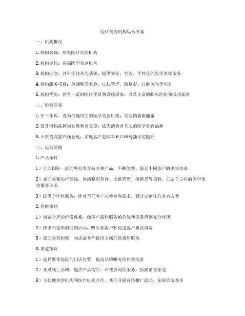 医疗美容机构运营方案