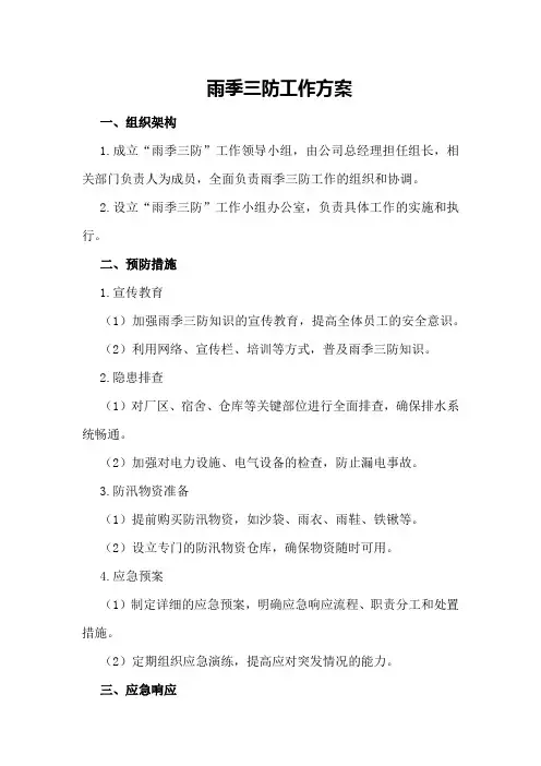 雨季三防工作方案