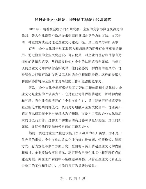 通过企业文化建设,提升员工凝聚力和归属感