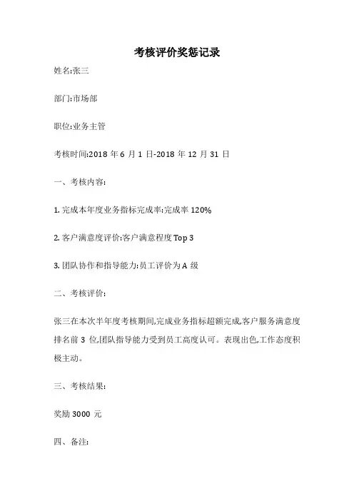 考核评价奖惩记录
