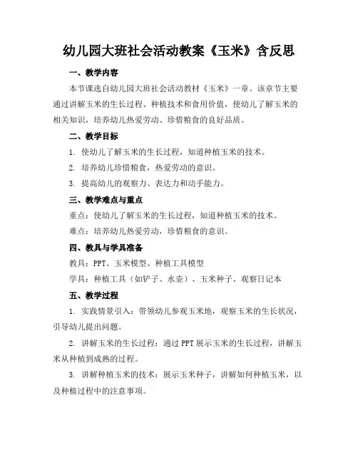幼儿园大班社会活动教案《玉米》含反思