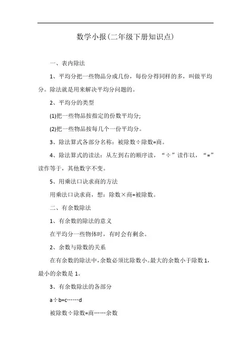 数学小报(二年级下册知识点)