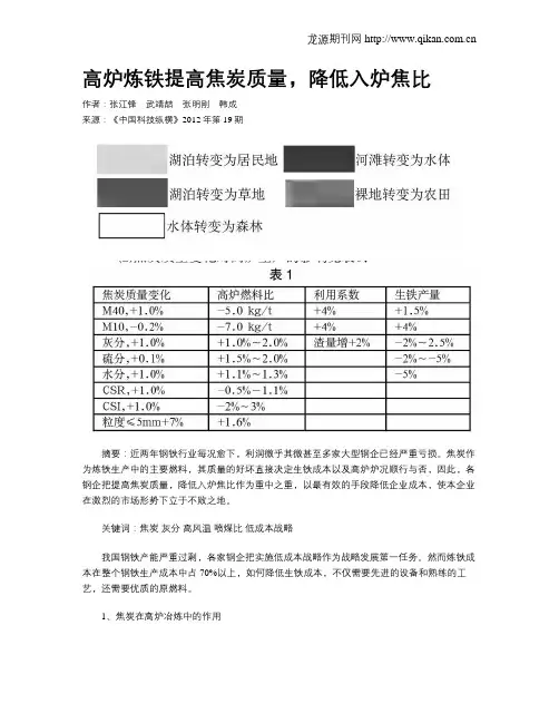 高炉炼铁提高焦炭质量,降低入炉焦比