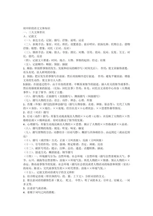 初中阶段语文文体知识答题格式公式总汇