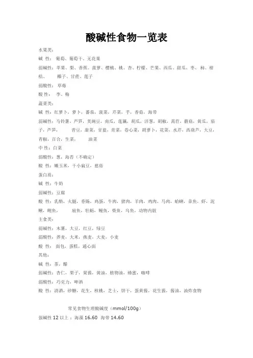 酸碱性食物一览表