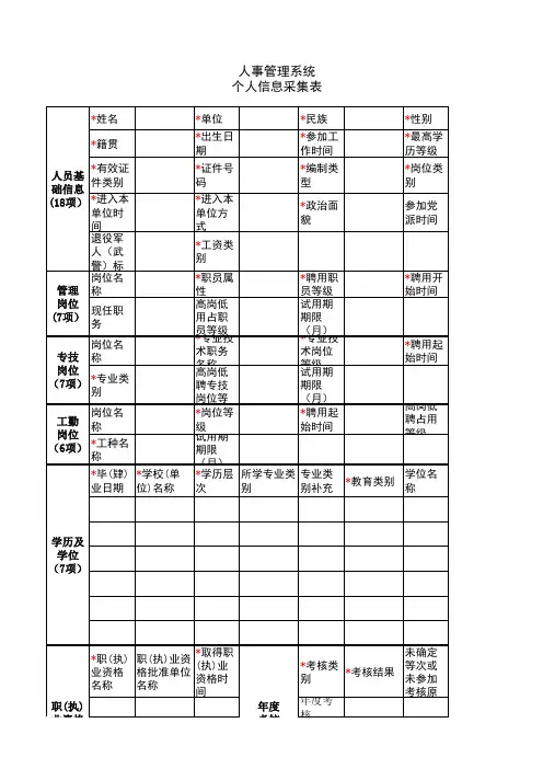 事业单位人事管理系统个人信息采集模板