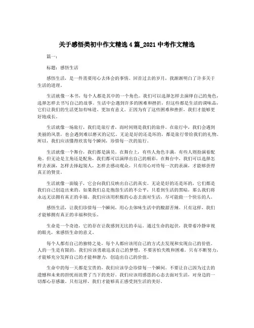 关于感悟类初中作文精选4篇_2021中考作文精选