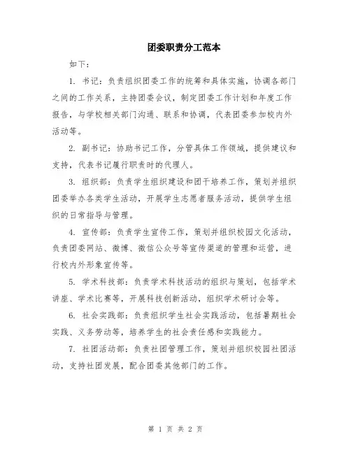 团委职责分工范本