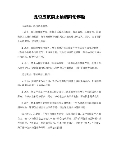 是否应该禁止抽烟辩论辩题
