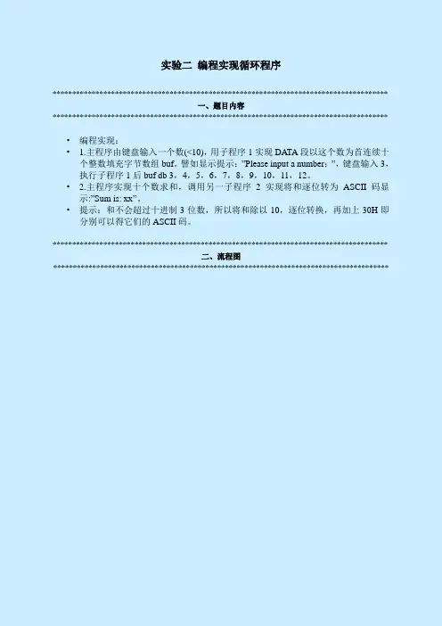 微机原理实验三 编程实现子程序调用