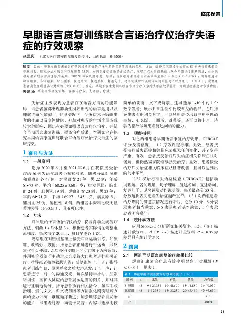 早期语言康复训练联合言语治疗仪治疗失语症的疗效观察