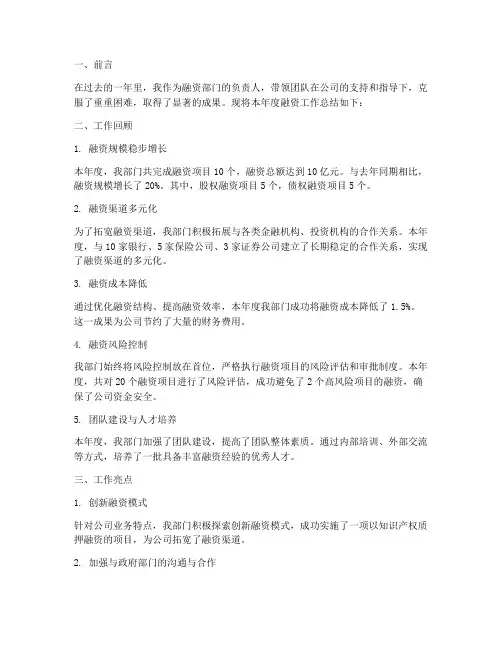 融资年度个人工作总结报告