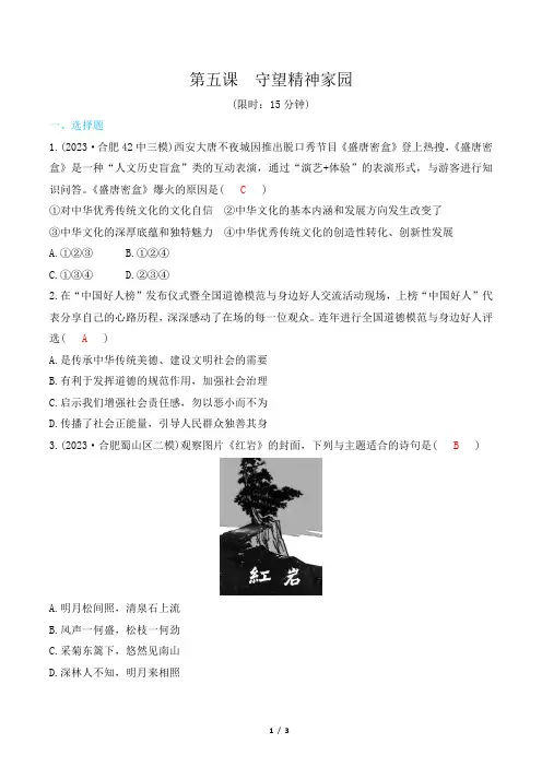 2024年中考道德与法治总复习第一部分教材知识梳理九年级上册第三单元文明与家园第五课守望精神家园