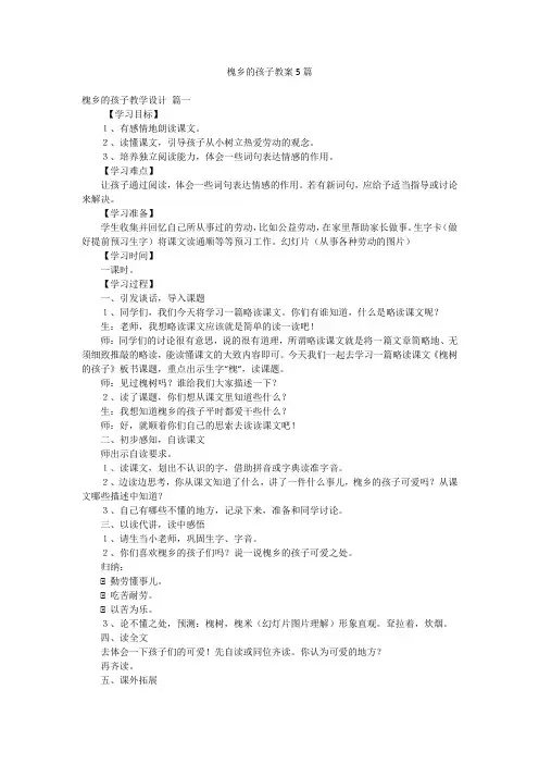 槐乡的孩子教案5篇