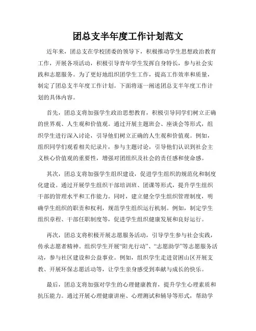 团总支半年度工作计划范文