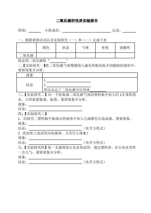 二氧化碳的性质实验报告单