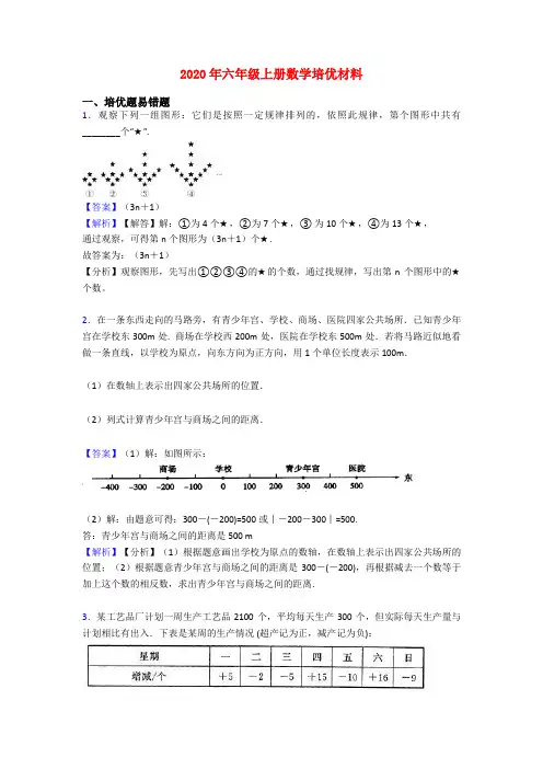 2020年六年级上册数学培优材料
