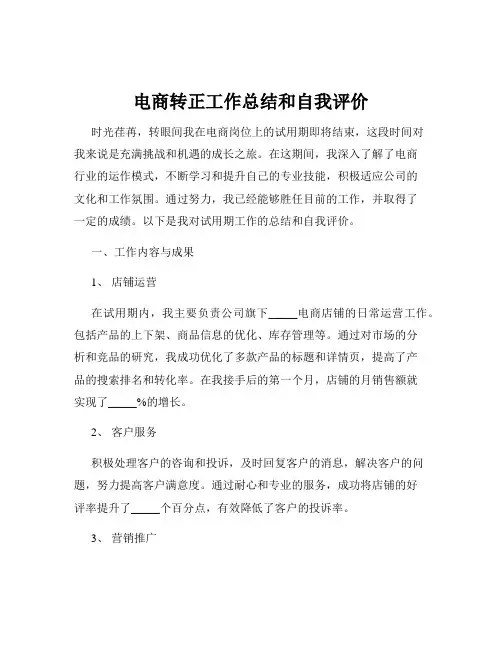 电商转正工作总结和自我评价