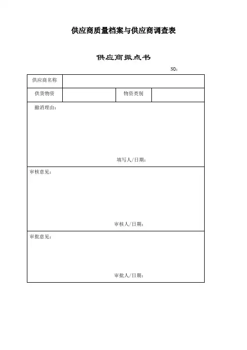 供应商质量档案与供应商调查表