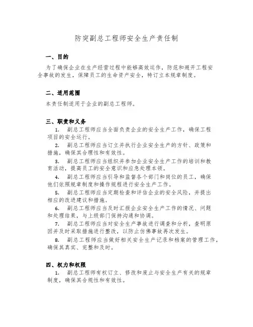 防突副总工程师安全生产责任制