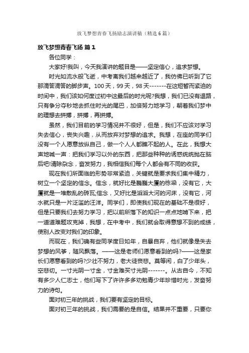 放飞梦想青春飞扬励志演讲稿（精选6篇）