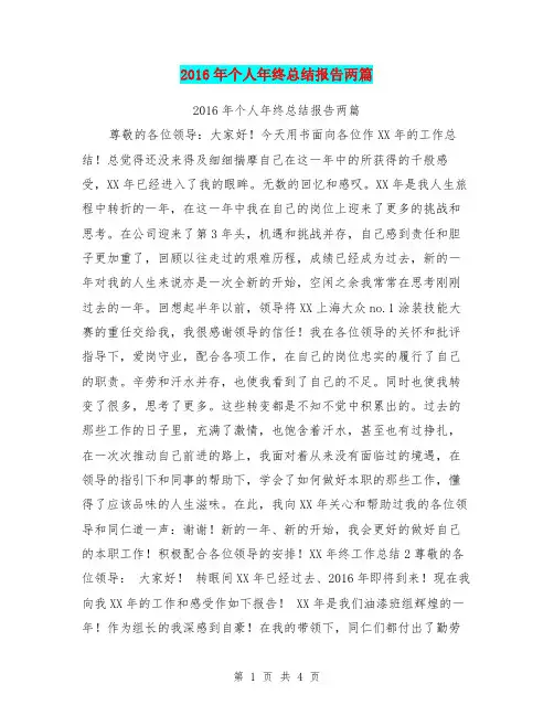 2016年个人年终总结报告两篇【可编辑版】