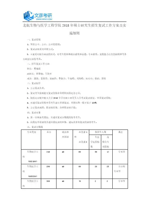 北航生物与医学工程学院2018年硕士研究生招生复试工作方案及实施细则