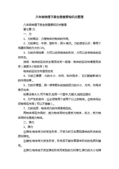 八年级物理下册全册重要知识点整理