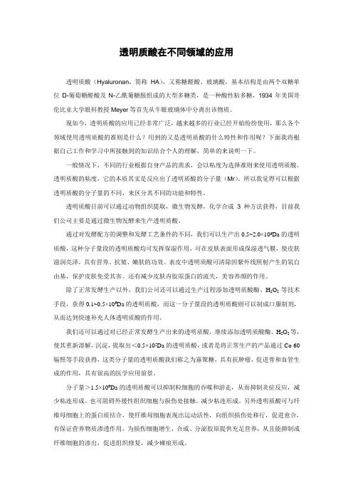 透明质酸在不同领域的应用
