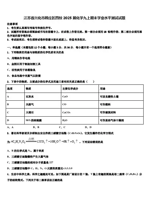 江苏省兴化市顾庄区四校2025届化学九上期末学业水平测试试题含解析