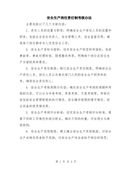 安全生产岗位责任制考核办法