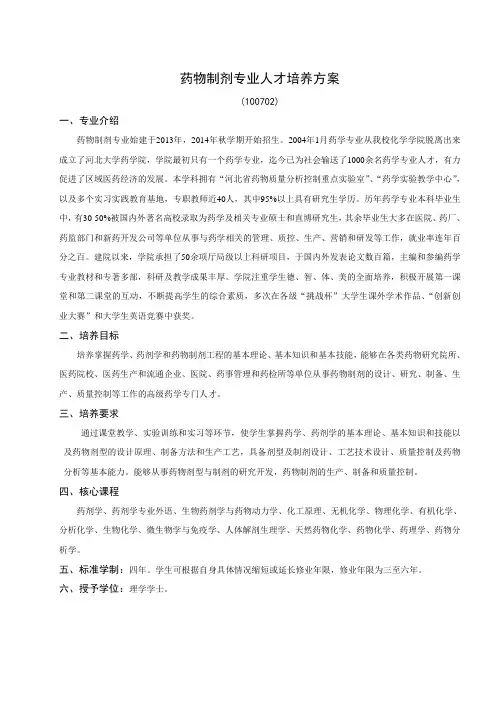 药物制剂专业人才培养方案