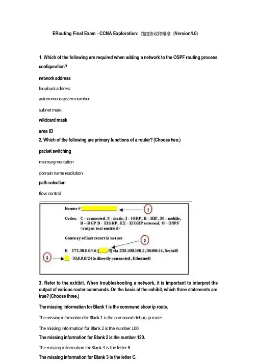 ERouting Final Exam CCNA Exploration路由协议和概念答案