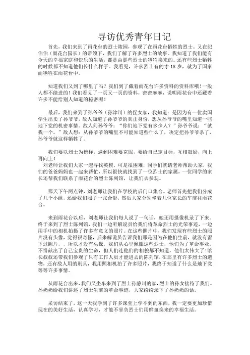 寻访优秀青年日记