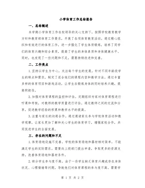 小学体育工作总结报告