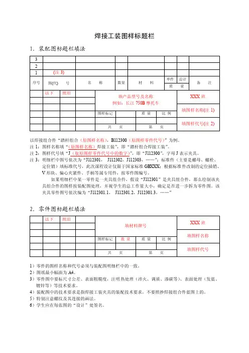 毕业设计装配图标题栏