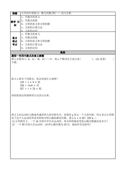 小升初专项复习：数与代数-式与方程