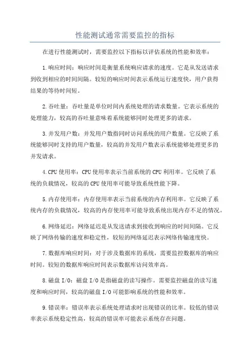 性能测试通常需要监控的指标