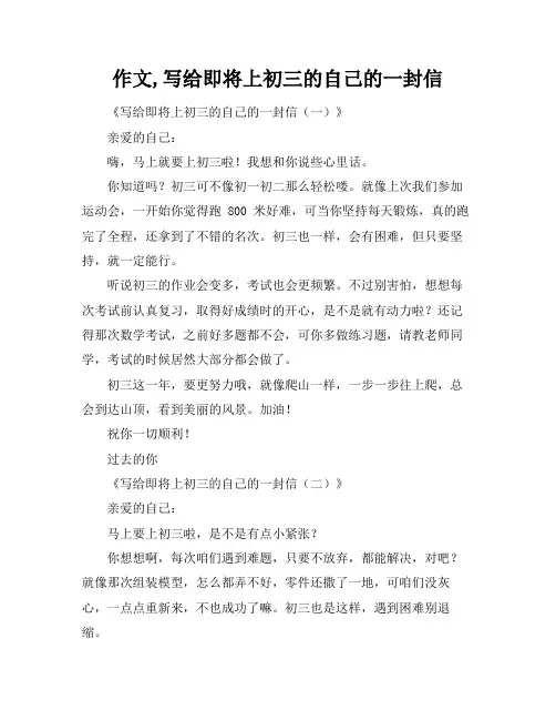 作文,写给即将上初三的自己的一封信