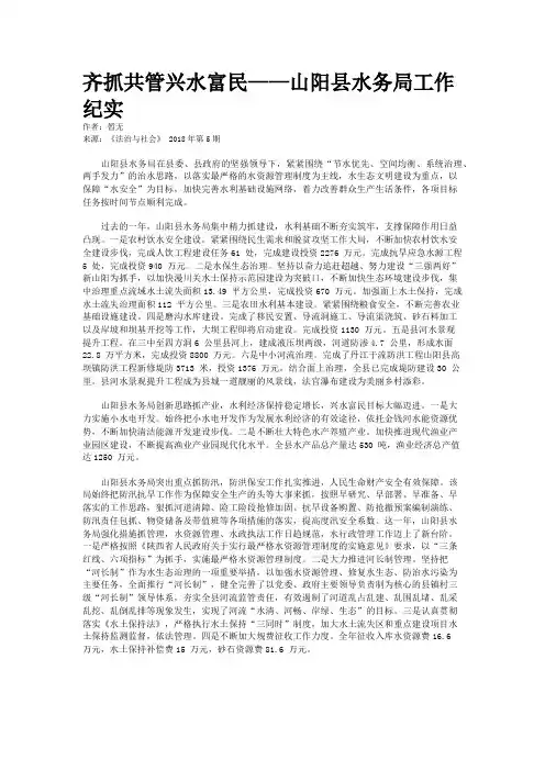 齐抓共管兴水富民——山阳县水务局工作纪实