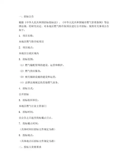 燃气特许权招标文件