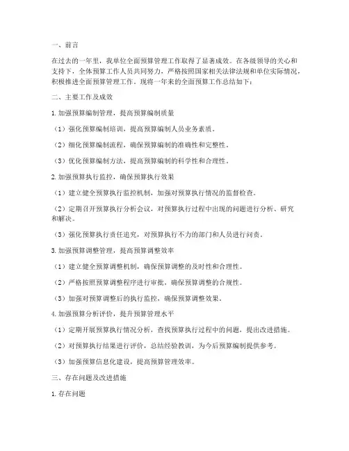 全面预算工作总结报告