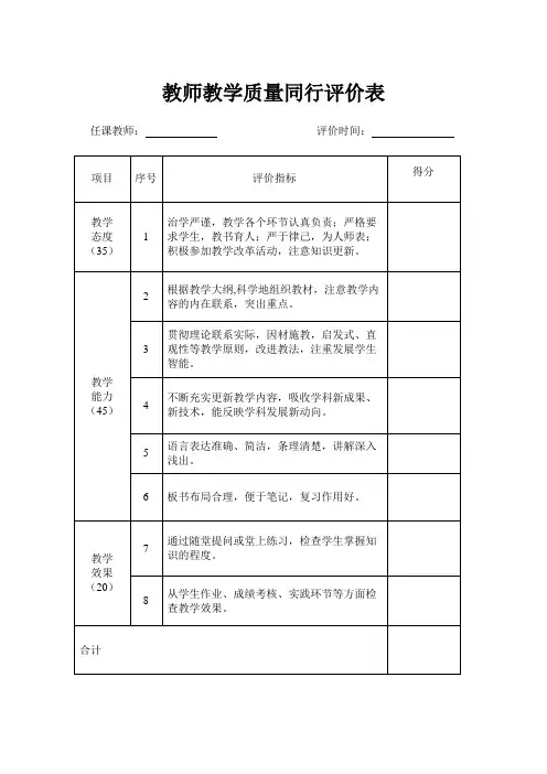 同行评价表