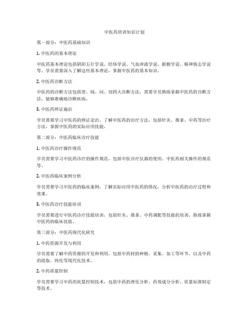 中医药培训知识计划