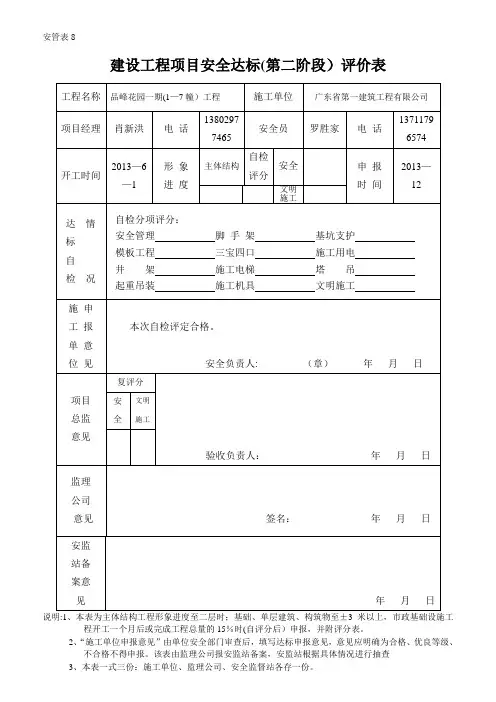 项目阶段安全评价表