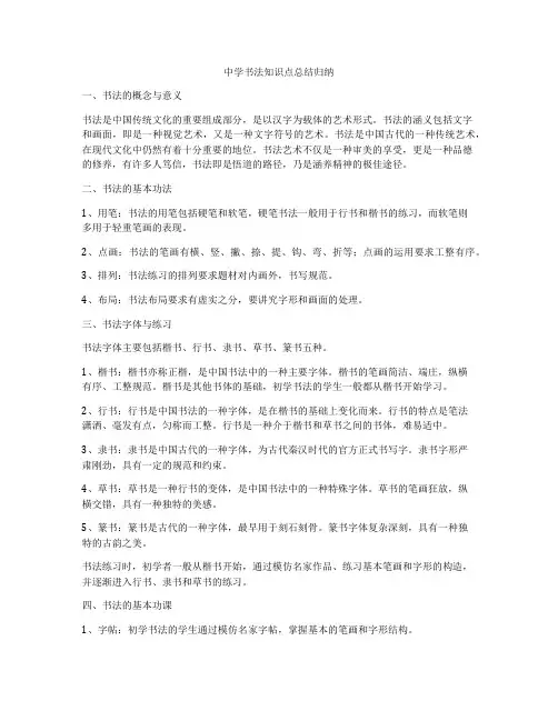 中学书法知识点总结归纳