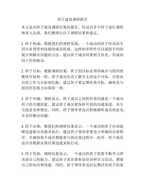 班子建设调研报告