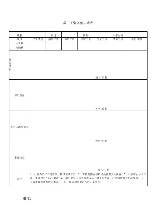 员工工资调整申请表